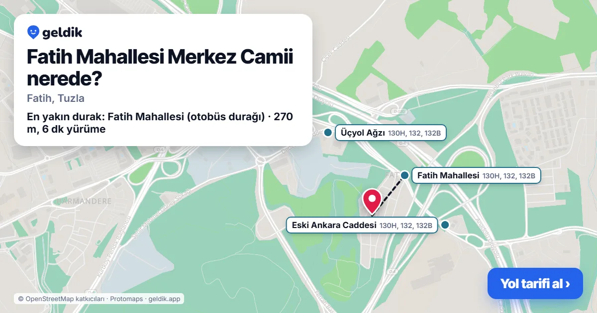 Where is Fatih Mahallesi Merkez Camii: map with its location and the nearest stops, with walking times