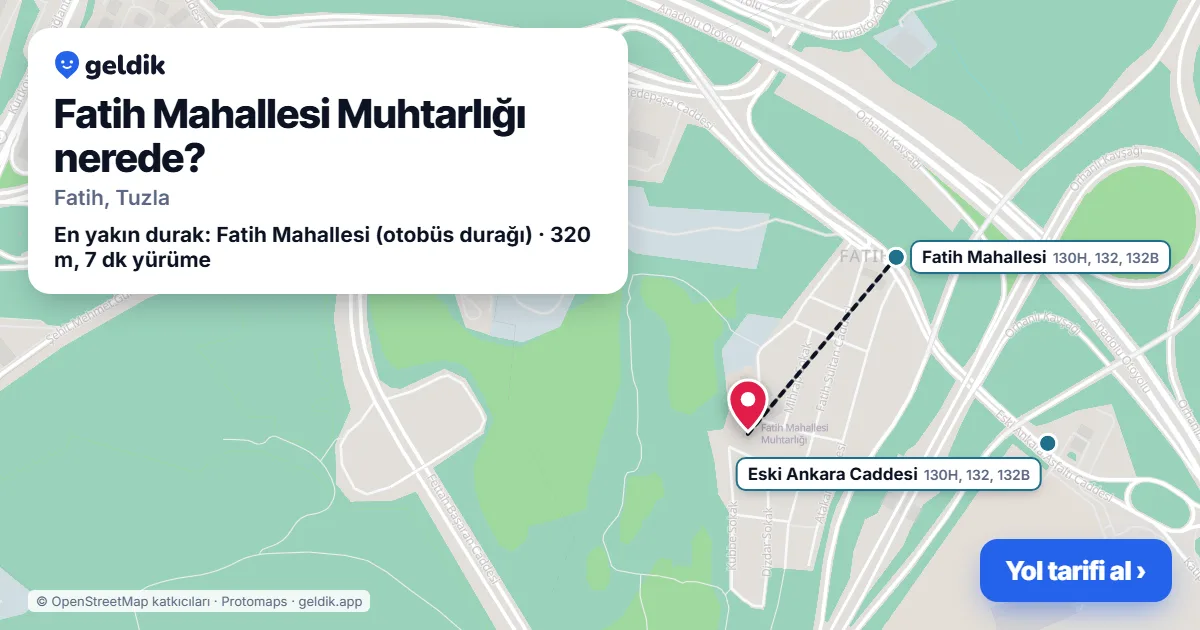 Where is Fatih Mahallesi Muhtarlığı: map with its location and the nearest stops, with walking times