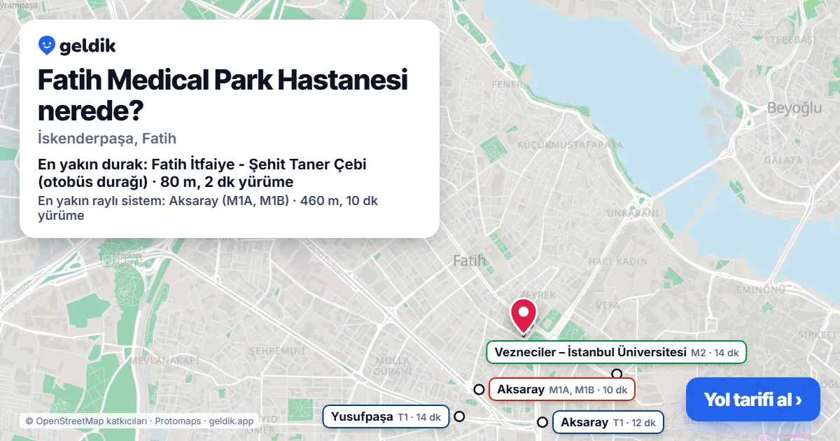 Where is Fatih Medical Park Hastanesi: map with its location and the nearest stops, with walking times