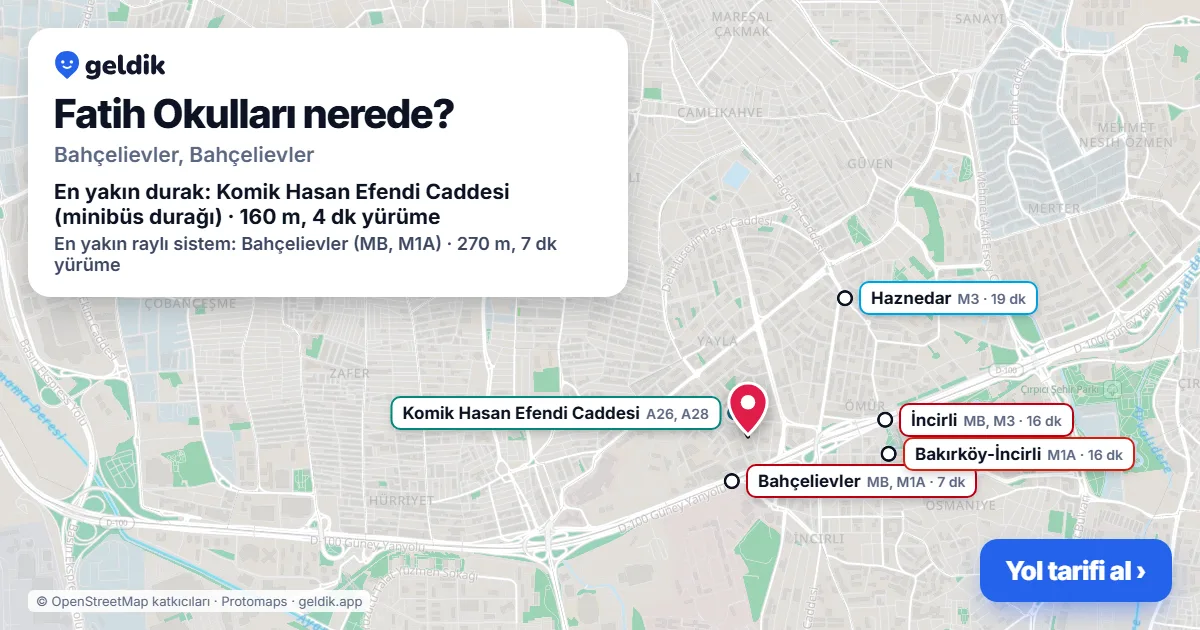 Where is Fatih Okulları: map with its location and the nearest stops, with walking times