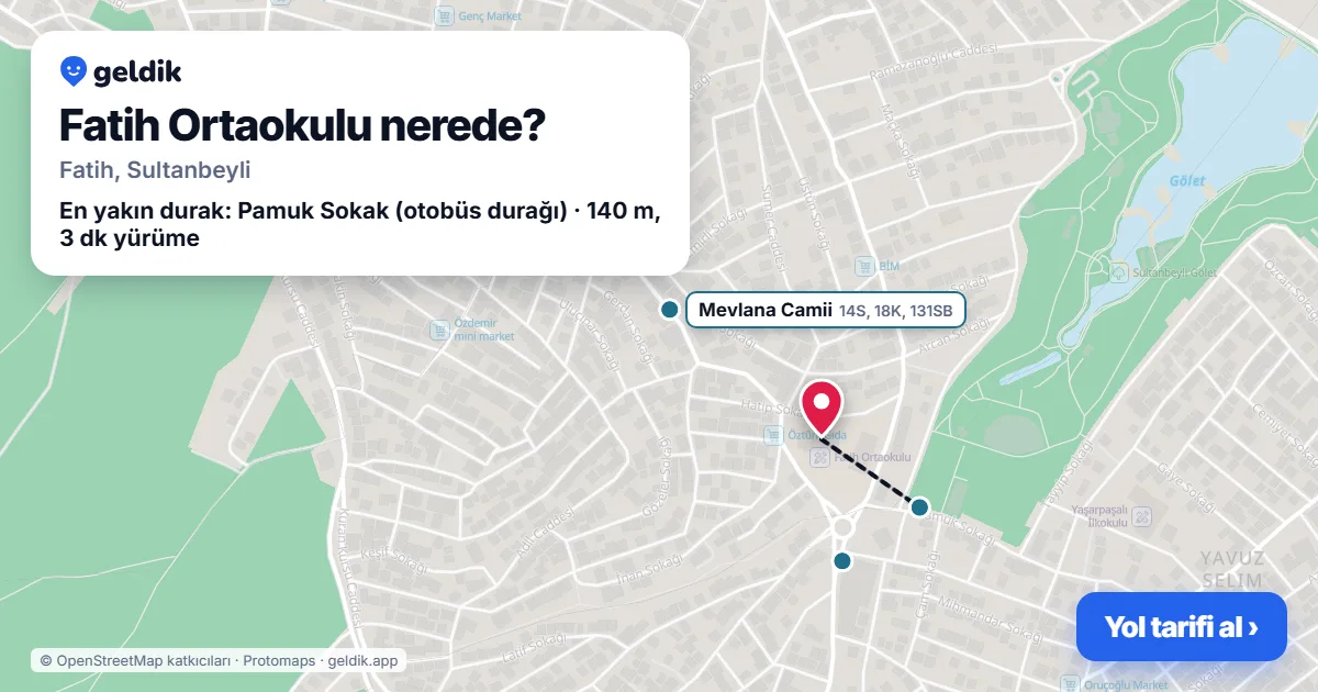 Where is Fatih Ortaokulu: map with its location and the nearest stops, with walking times