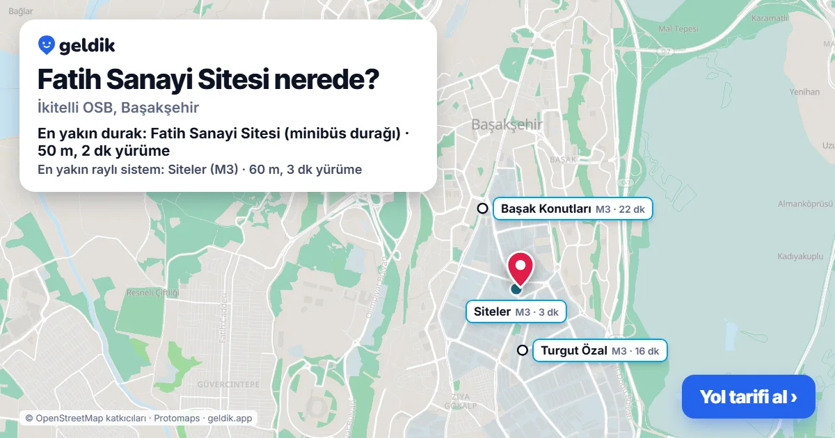 Where is Fatih Sanayi Sitesi: map with its location and the nearest stops, with walking times