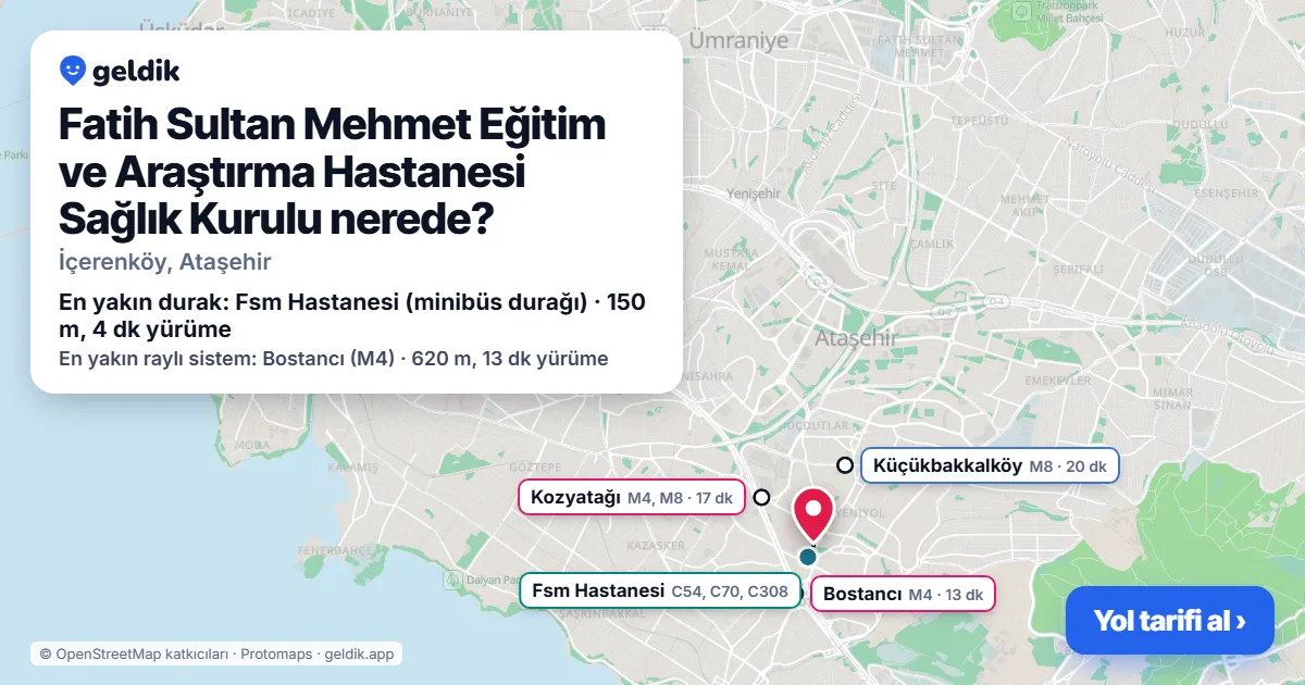 Fatih Sultan Mehmet Eğitim ve Araştırma Hastanesi Sağlık Kurulu nerede: haritada konumu ve en yakın duraklar, yürüme süreleriyle