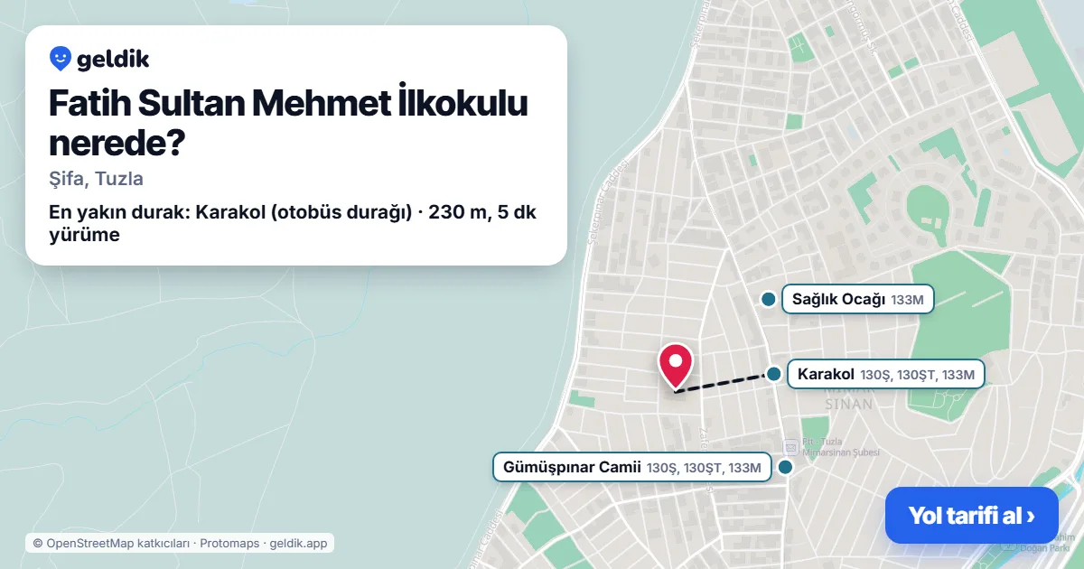 Fatih Sultan Mehmet İlkokulu nerede: haritada konumu ve en yakın duraklar, yürüme süreleriyle