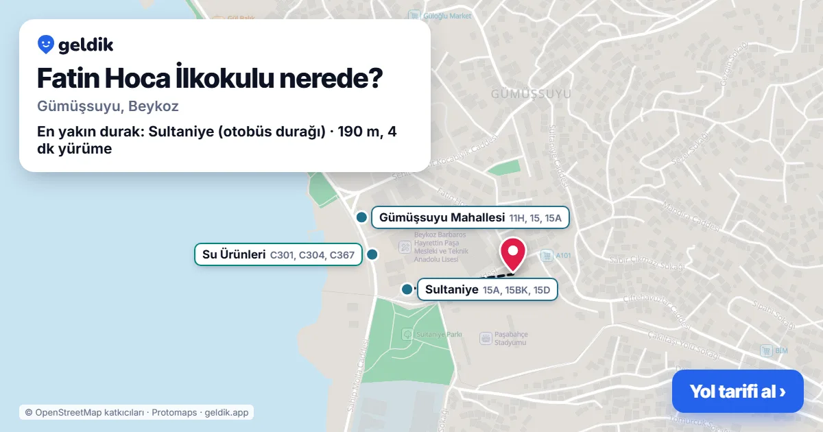 Fatin Hoca İlkokulu nerede: haritada konumu ve en yakın duraklar, yürüme süreleriyle