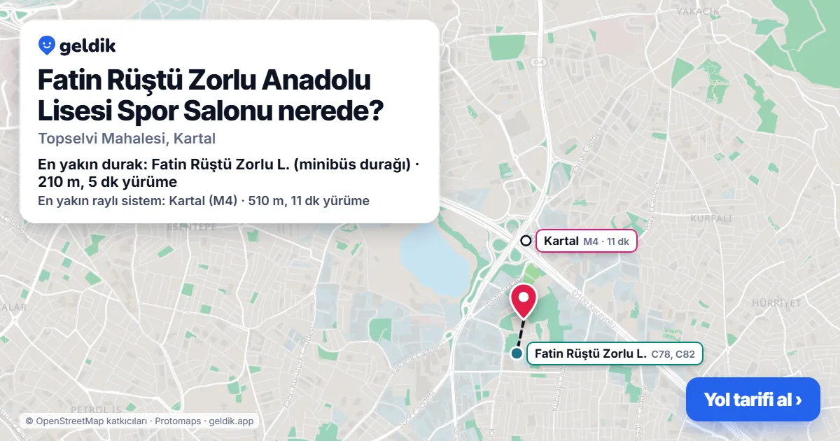Fatin Rüştü Zorlu Anadolu Lisesi Spor Salonu nerede: haritada konumu ve en yakın duraklar, yürüme süreleriyle