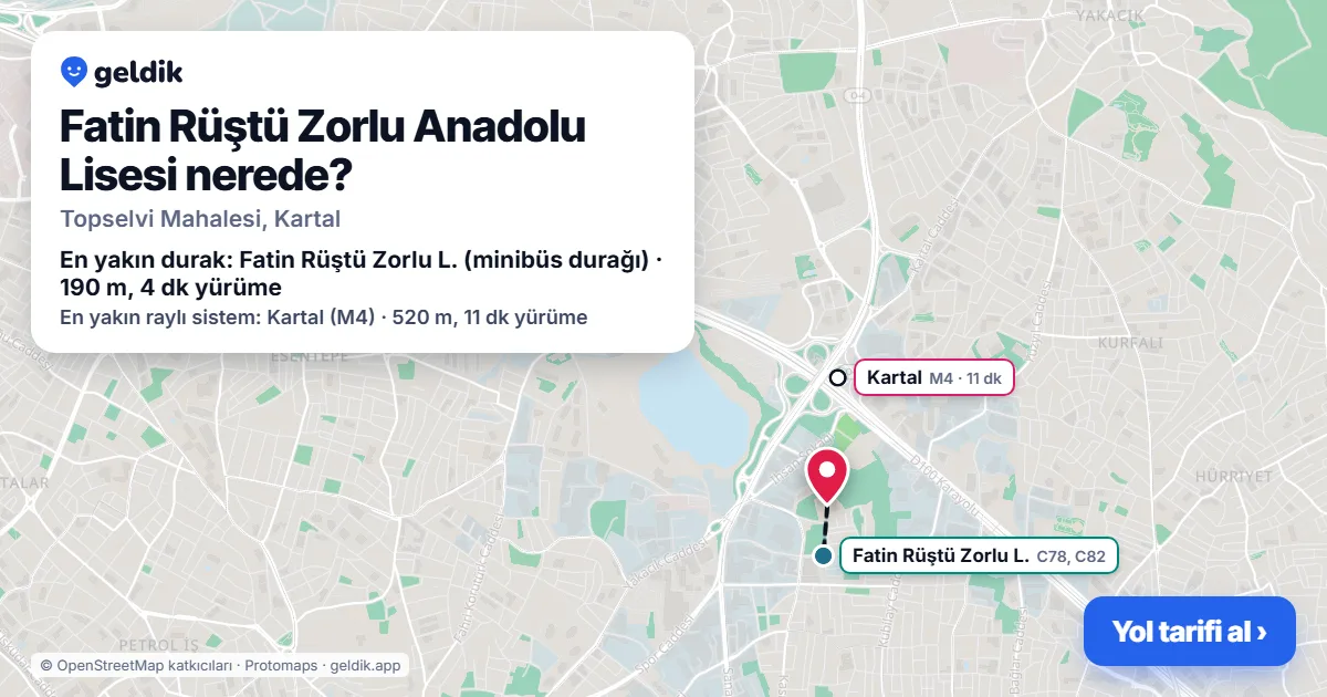 Where is Fatin Rüştü Zorlu Anadolu Lisesi: map with its location and the nearest stops, with walking times