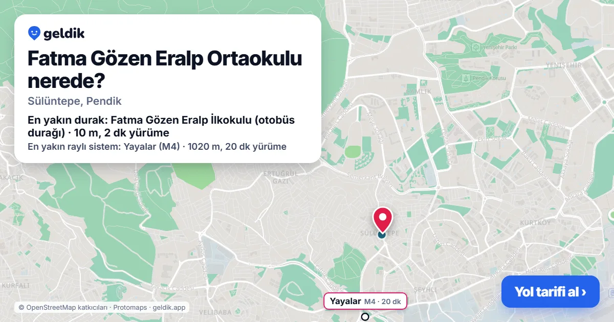 Fatma Gözen Eralp Ortaokulu nerede: haritada konumu ve en yakın duraklar, yürüme süreleriyle