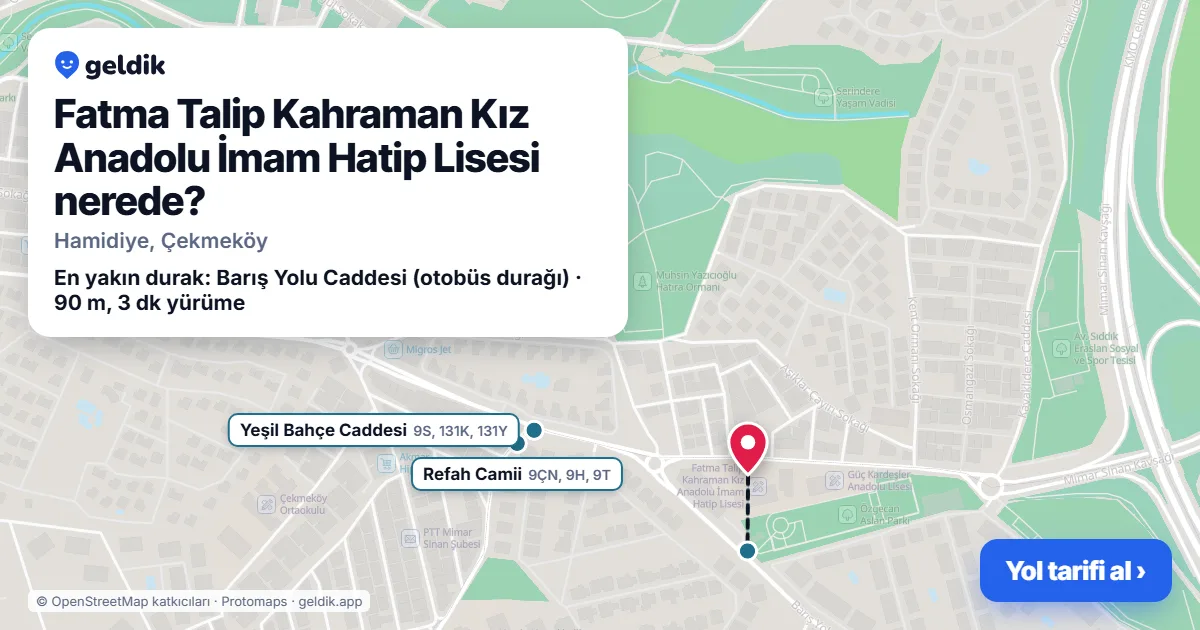 Fatma Talip Kahraman Kız Anadolu İmam Hatip Lisesi nerede: haritada konumu ve en yakın duraklar, yürüme süreleriyle