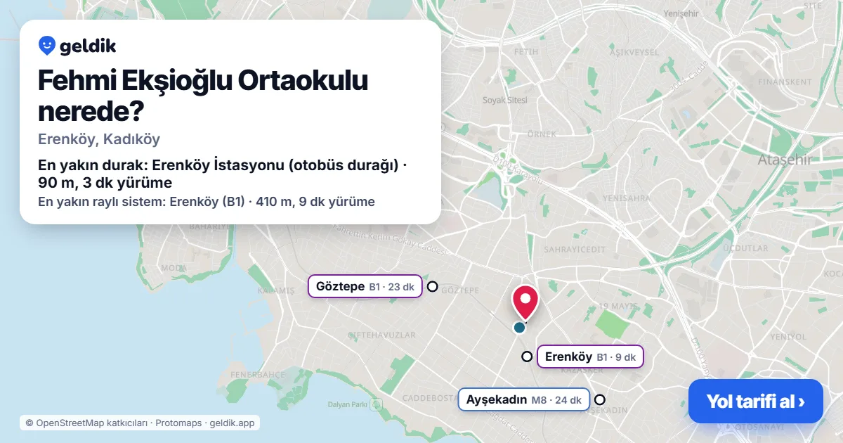 Fehmi Ekşioğlu Ortaokulu nerede: haritada konumu ve en yakın duraklar, yürüme süreleriyle