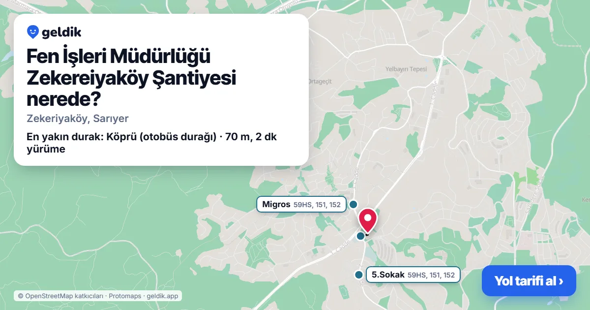 Fen İşleri Müdürlüğü Zekereiyaköy Şantiyesi nerede: haritada konumu ve en yakın duraklar, yürüme süreleriyle