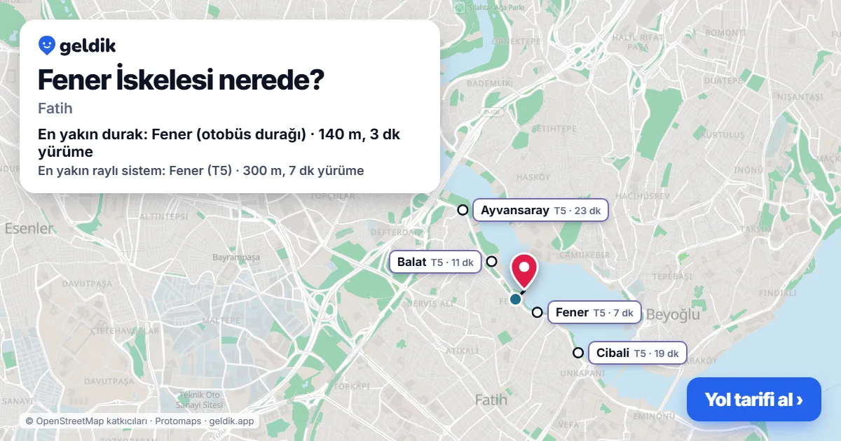 Where is Fener Pier: map with its location and the nearest stops, with walking times
