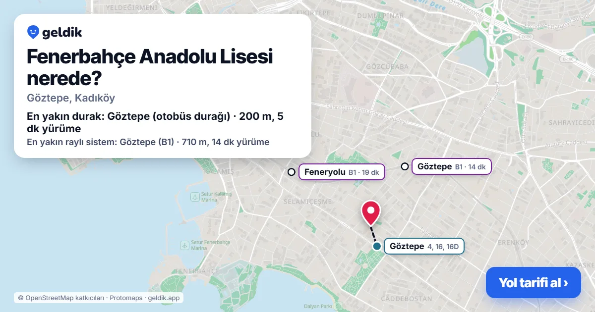 Where is Fenerbahçe Anadolu Lisesi: map with its location and the nearest stops, with walking times