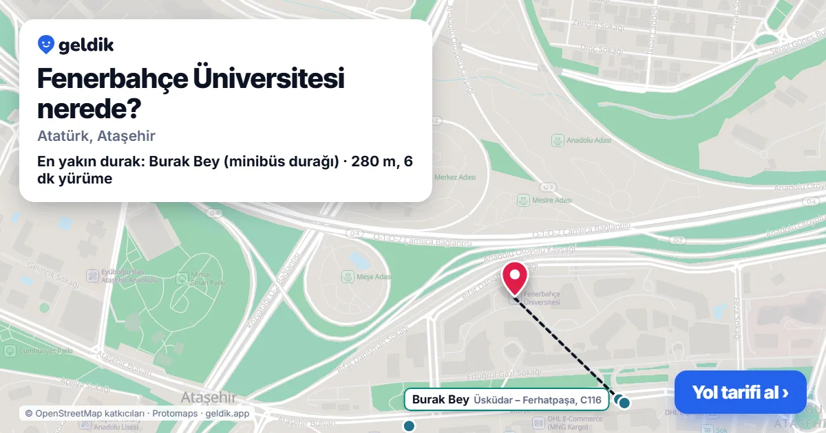 Fenerbahçe Üniversitesi nerede: haritada konumu ve en yakın duraklar, yürüme süreleriyle