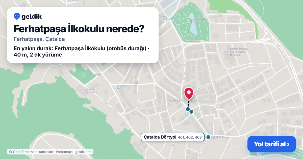 Where is Ferhatpaşa İlkokulu: map with its location and the nearest stops, with walking times