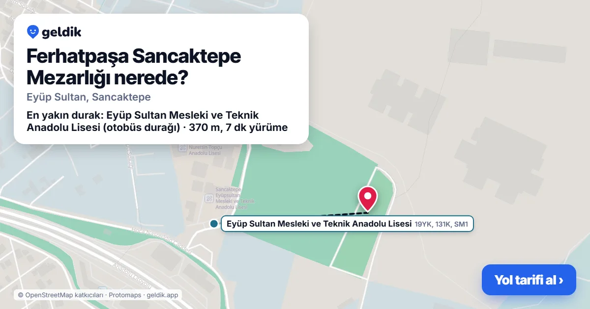 Where is Ferhatpaşa Sancaktepe Mezarlığı: map with its location and the nearest stops, with walking times