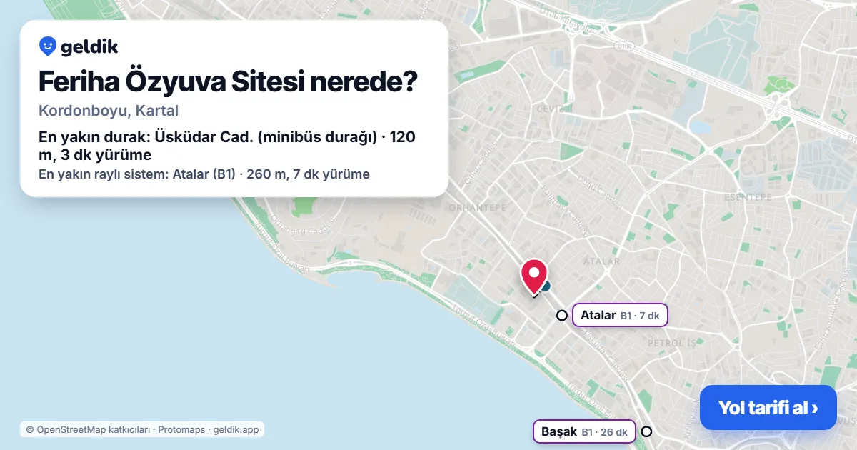 Where is Feriha Özyuva Sitesi: map with its location and the nearest stops, with walking times