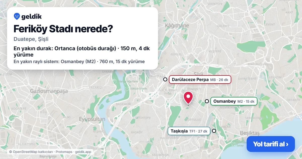 Feriköy Stadı nerede: haritada konumu ve en yakın duraklar, yürüme süreleriyle