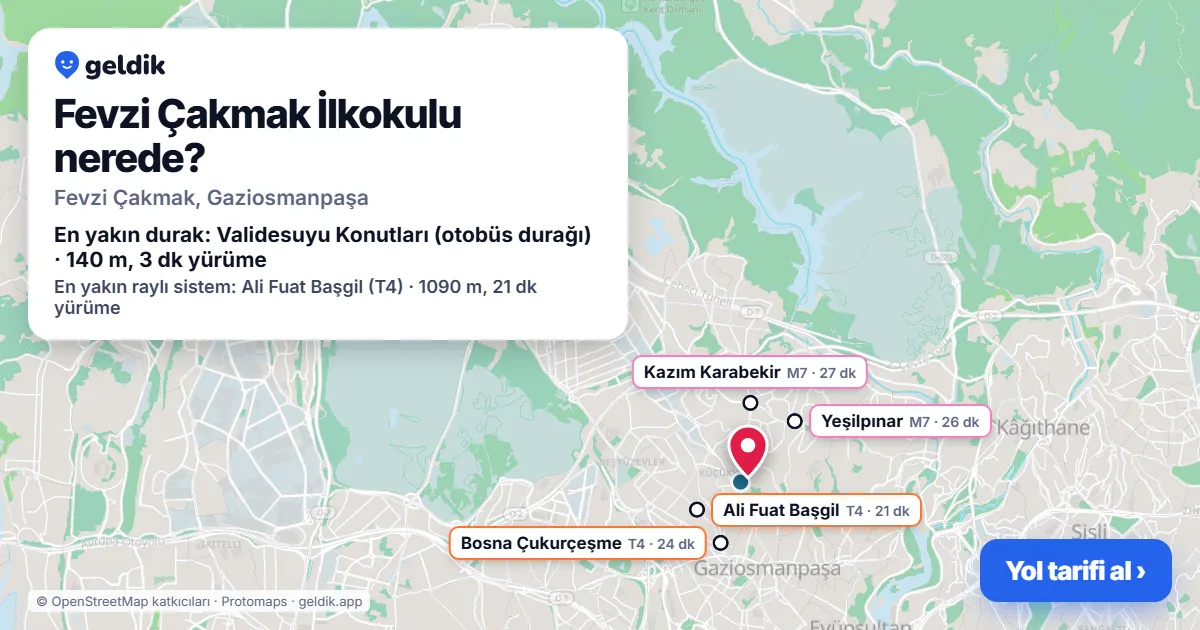 Where is Fevzi Çakmak İlkokulu: map with its location and the nearest stops, with walking times