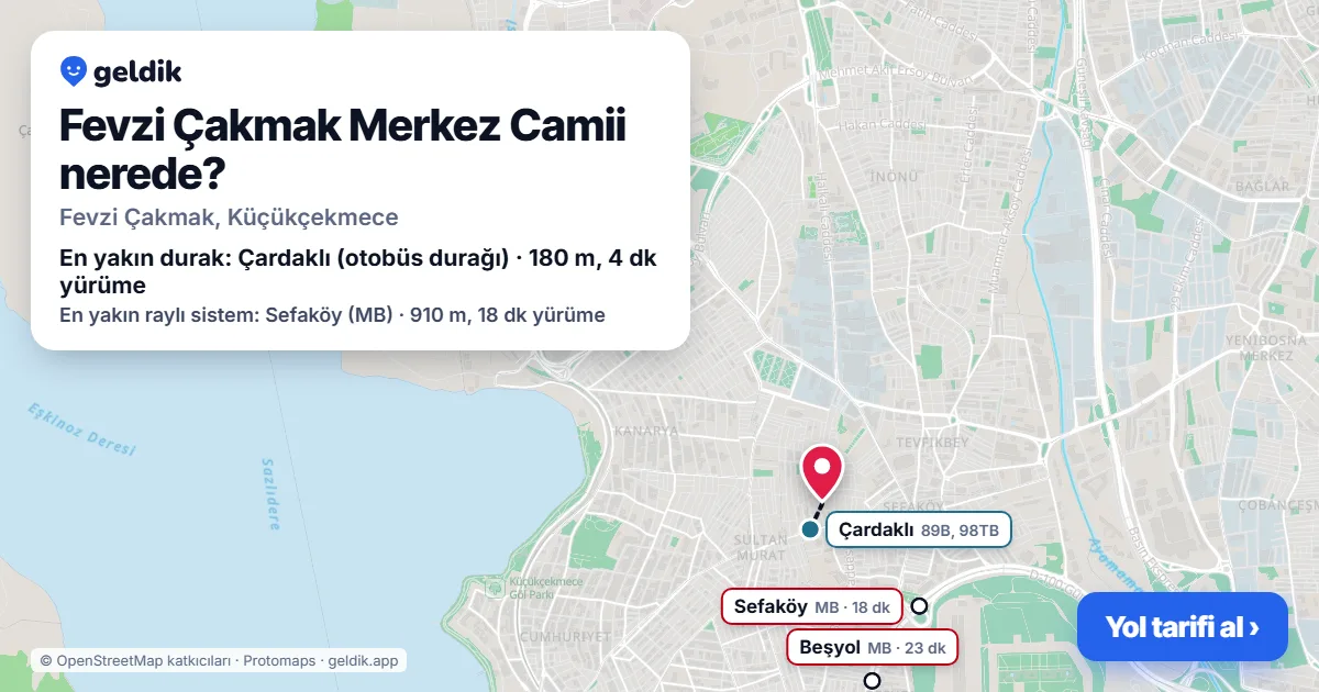 Where is Fevzi Çakmak Merkez Camii: map with its location and the nearest stops, with walking times