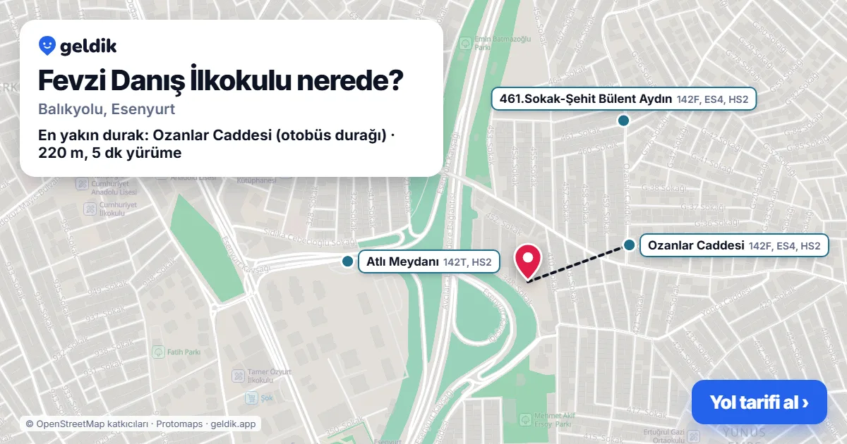 Where is Fevzi Danış İlkokulu: map with its location and the nearest stops, with walking times