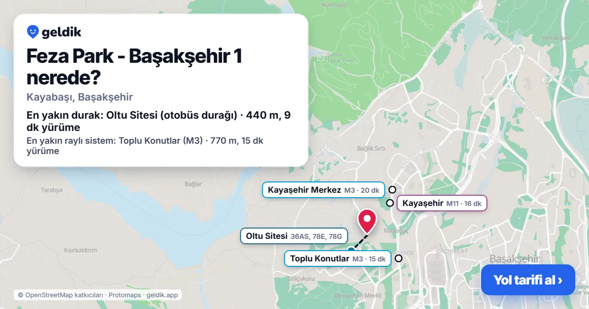 Where is Feza Park - Başakşehir 1: map with its location and the nearest stops, with walking times