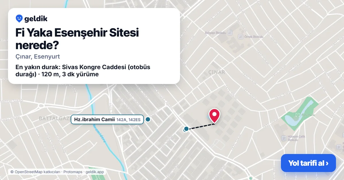 Where is Fi Yaka Esenşehir Sitesi: map with its location and the nearest stops, with walking times