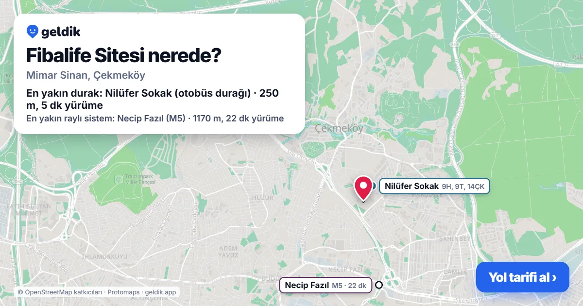 Where is Fibalife Sitesi: map with its location and the nearest stops, with walking times