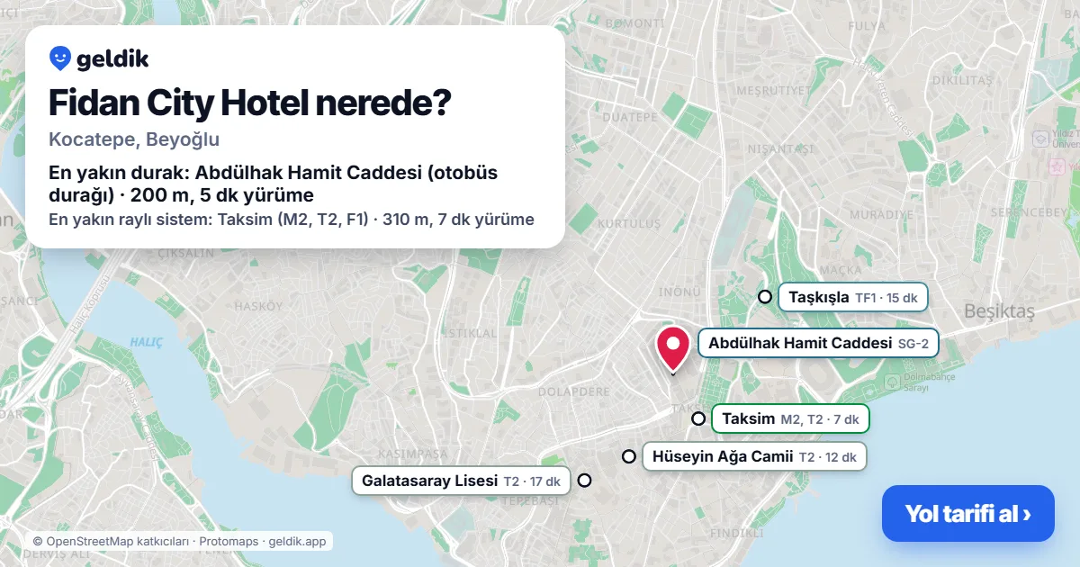 Where is Fidan City Hotel: map with its location and the nearest stops, with walking times