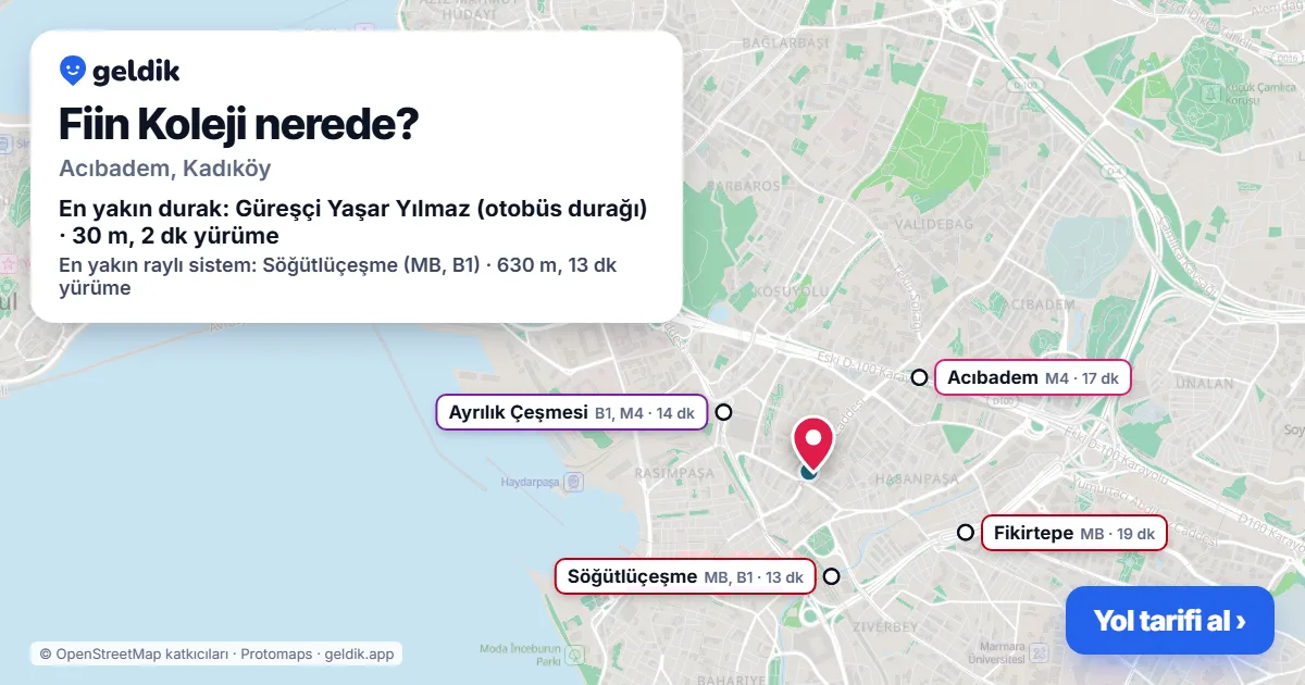 Fiin Koleji nerede: haritada konumu ve en yakın duraklar, yürüme süreleriyle