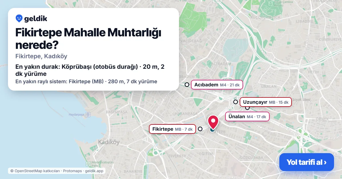 Fikirtepe Mahalle Muhtarlığı nerede: haritada konumu ve en yakın duraklar, yürüme süreleriyle