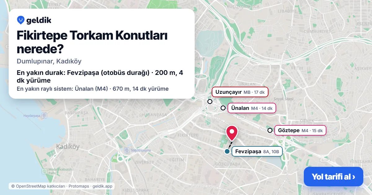 Fikirtepe Torkam Konutları nerede: haritada konumu ve en yakın duraklar, yürüme süreleriyle