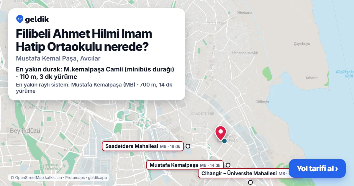 Where is Filibeli Ahmet Hilmi Imam Hatip Ortaokulu: map with its location and the nearest stops, with walking times