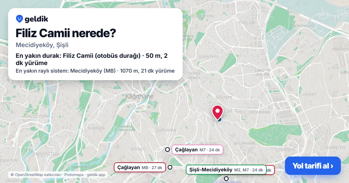 Where is Filiz Camii: map with its location and the nearest stops, with walking times