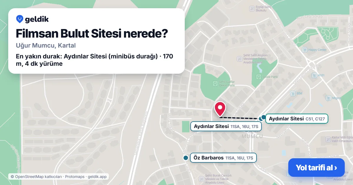 Filmsan Bulut Sitesi nerede: haritada konumu ve en yakın duraklar, yürüme süreleriyle