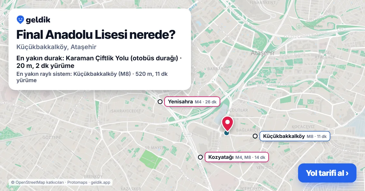 Where is Final Anadolu Lisesi: map with its location and the nearest stops, with walking times