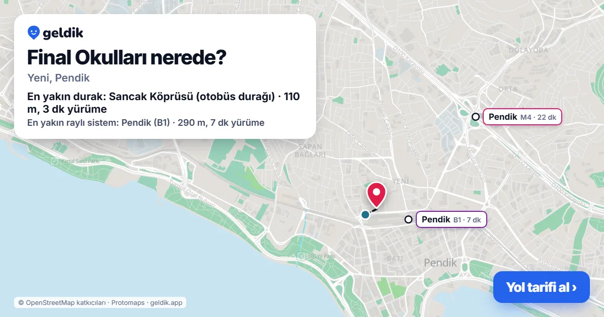 Final Okulları nerede: haritada konumu ve en yakın duraklar, yürüme süreleriyle