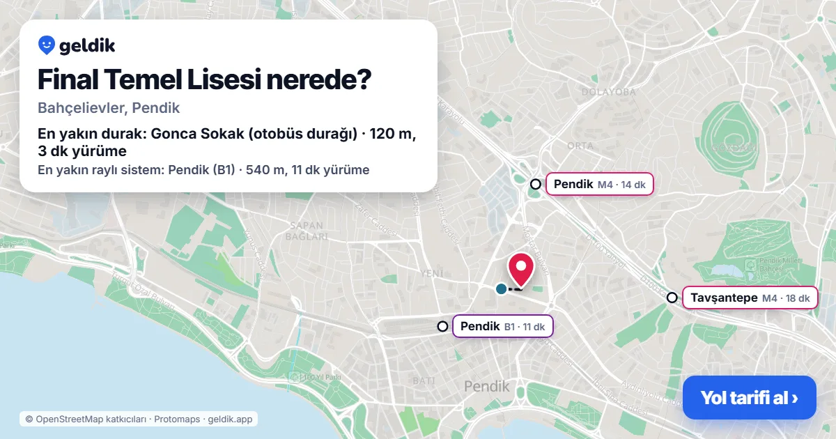 Where is Final Temel Lisesi: map with its location and the nearest stops, with walking times