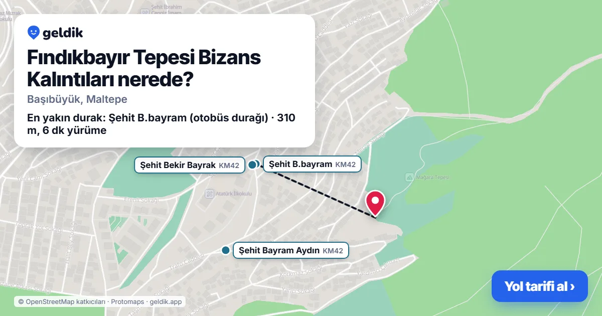 Where is Fındıkbayır Tepesi Bizans Kalıntıları: map with its location and the nearest stops, with walking times