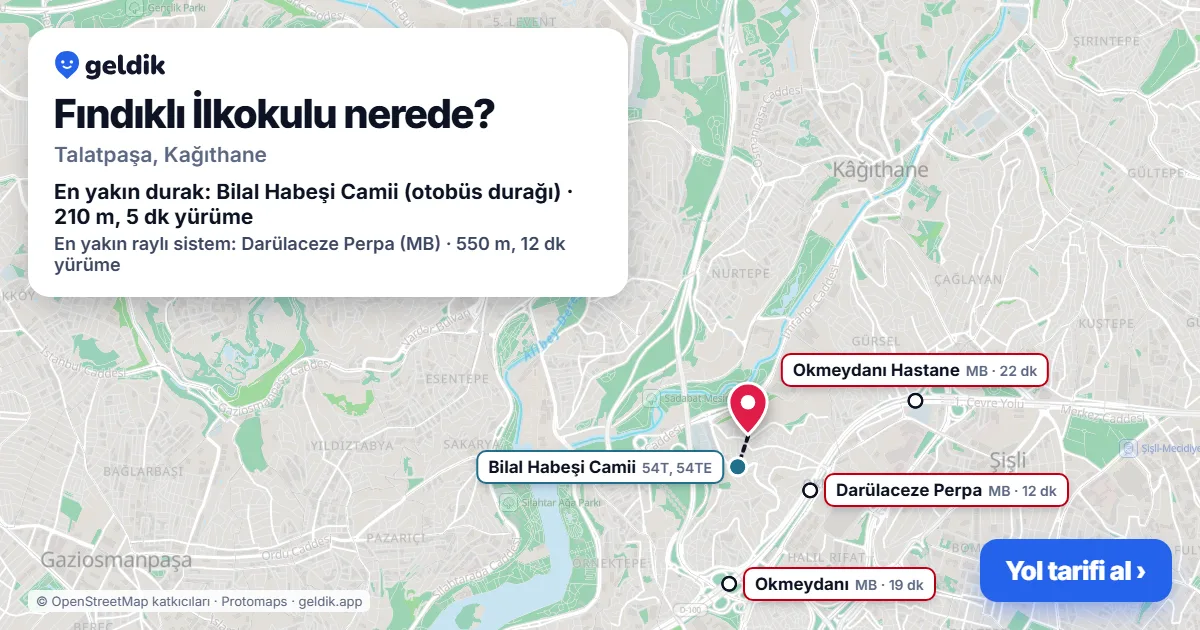 Where is Fındıklı İlkokulu: map with its location and the nearest stops, with walking times