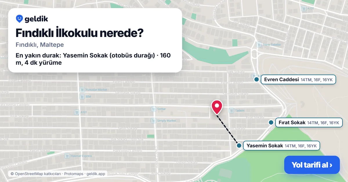 Fındıklı İlkokulu nerede: haritada konumu ve en yakın duraklar, yürüme süreleriyle
