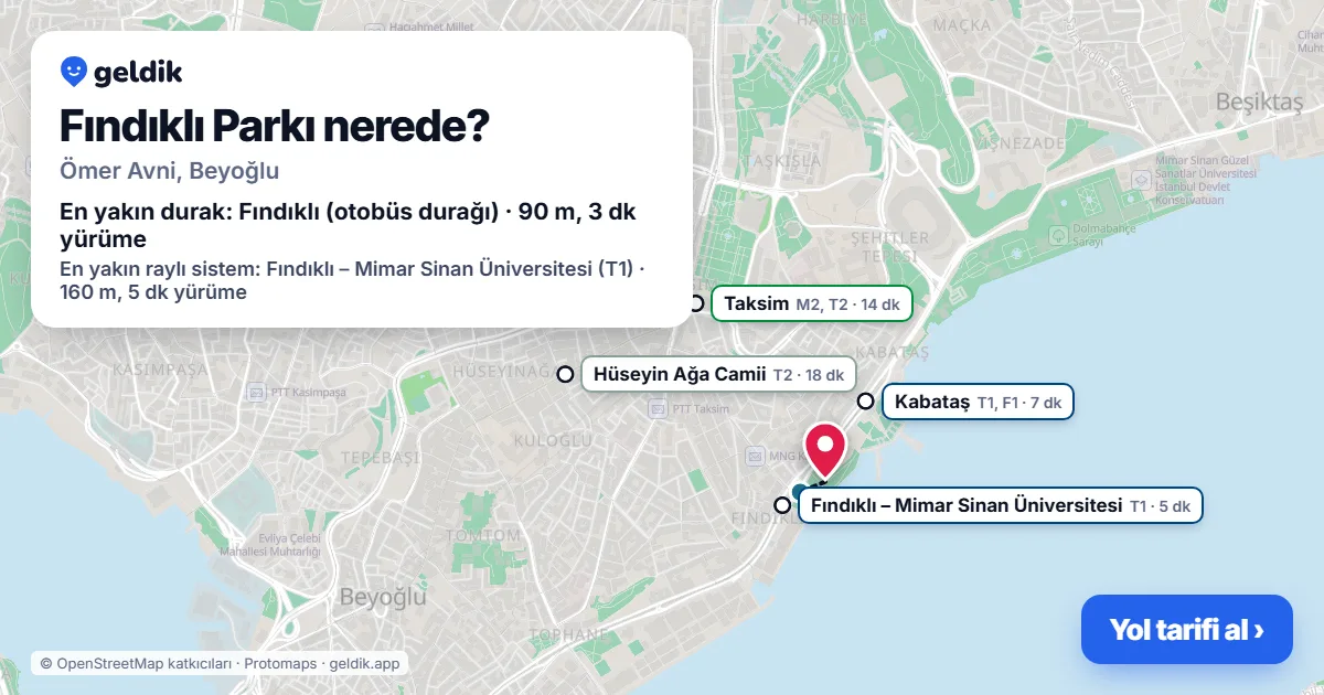 Where is Fındıklı Park: map with its location and the nearest stops, with walking times