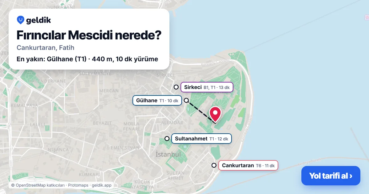 Fırıncılar Mescidi nerede: haritada konumu ve en yakın duraklar, yürüme süreleriyle