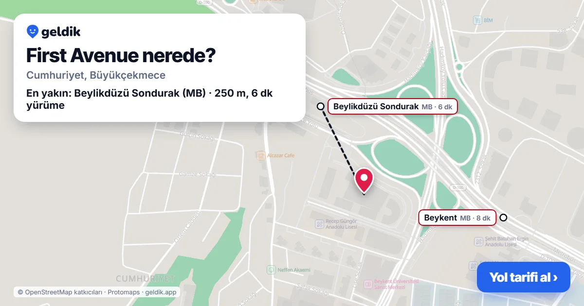 First Avenue nerede: haritada konumu ve en yakın duraklar, yürüme süreleriyle