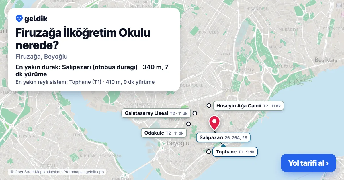 Where is Firuzağa İlköğretim Okulu: map with its location and the nearest stops, with walking times
