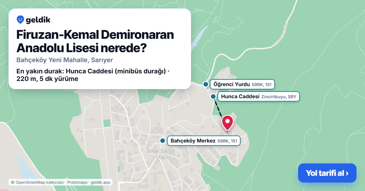 Where is Firuzan-Kemal Demironaran Anadolu Lisesi: map with its location and the nearest stops, with walking times