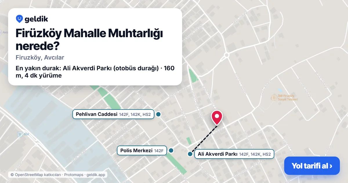 Where is Firüzköy Mahalle Muhtarlığı: map with its location and the nearest stops, with walking times