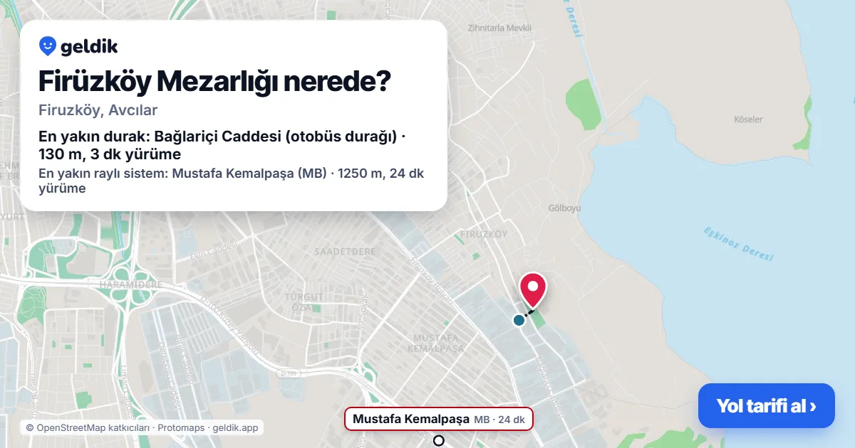 Firüzköy Mezarlığı nerede: haritada konumu ve en yakın duraklar, yürüme süreleriyle