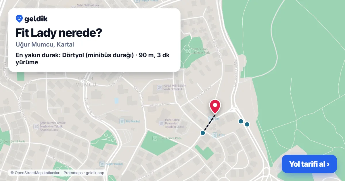 Fit Lady nerede: haritada konumu ve en yakın duraklar, yürüme süreleriyle