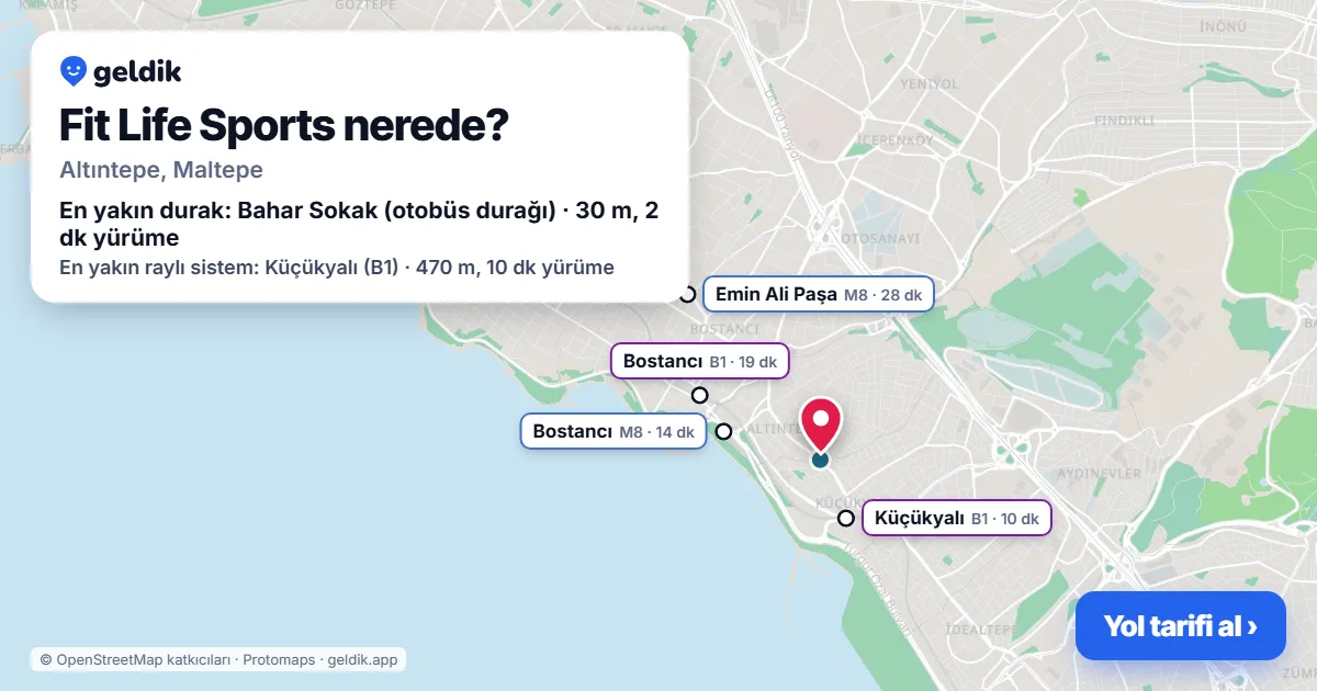 Fit Life Sports nerede: haritada konumu ve en yakın duraklar, yürüme süreleriyle